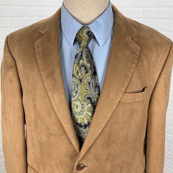 Chaps Blazer Men 42R Tan Camel Microfiber Soft Faux Suede Classic Career Jacket - Picture 1 of 16